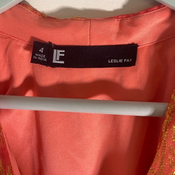 Elegant Bright Orange and Metallic Gold Maxi Dress - Picture 3 of 7